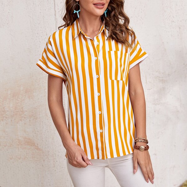 

Striped Pocket Front Blouse, Multicolor