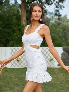 Double Crazy Đầm Cắt ra Hoa Boho - trắng - Xem 6