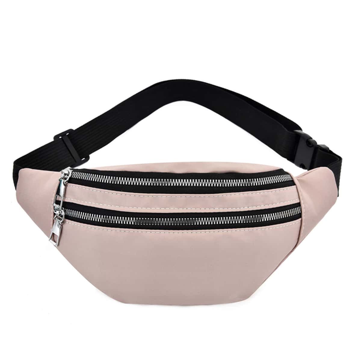 

Solid Double Zip Fanny Pack, Pink