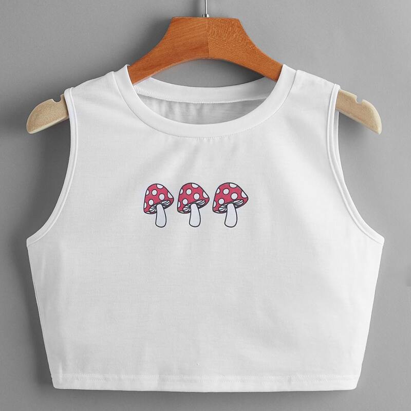 

Mushroom Graphic Tank Top, White