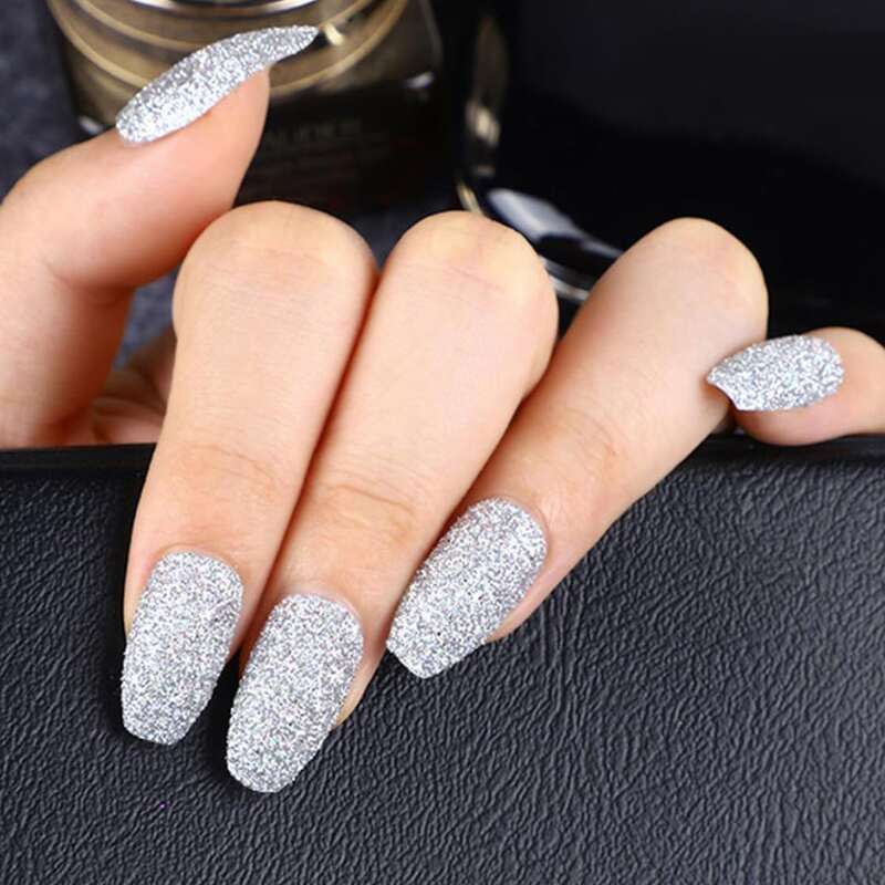 

24pcs Glitter Fake Nail, Silver