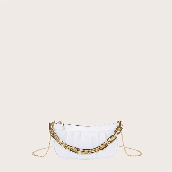 

Girls Ruched Chain Baguette Bag, White