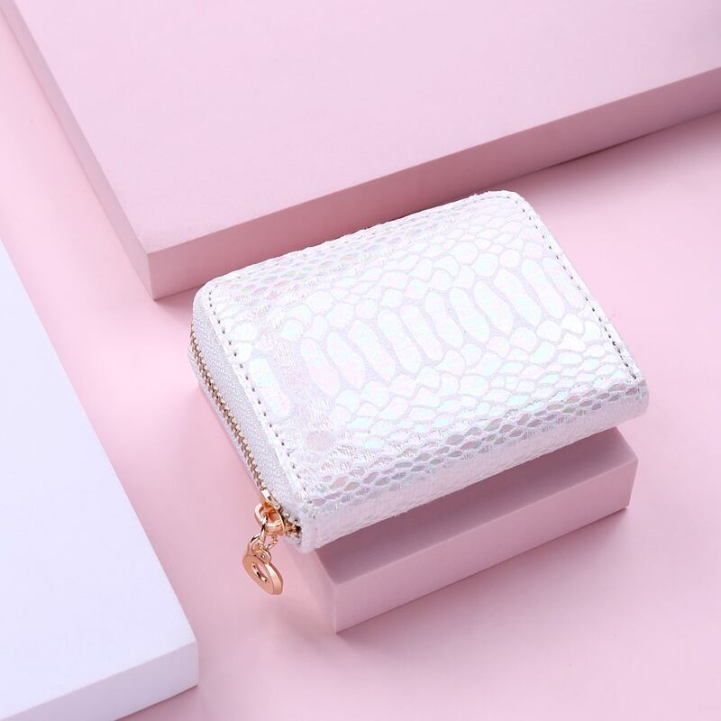 

Snakeskin Zip Around Purse, White