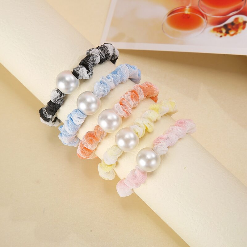

5pcs Random Faux Pearl Scrunchie, Multicolor