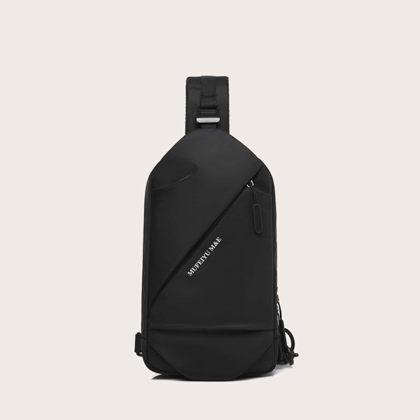 

Men Letter Graphic Sling Bag, Black