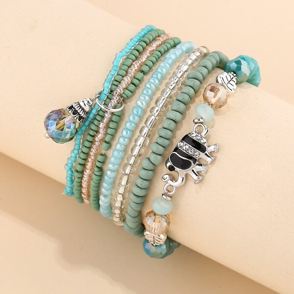 

5pcs Animal Decor Beaded Bracelet, Multicolor