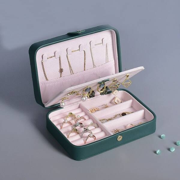 

Double Layer Jewelry Storage Box, Dark green