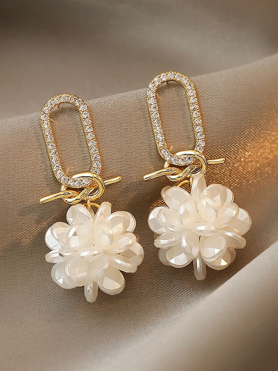 Andkiss Rhinestone Decor Drop Earrings - White - View 1