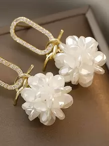 Andkiss Rhinestone Decor Drop Earrings - White - View 3