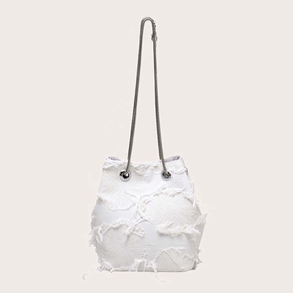

Minimalist Fray Detail Bucket Bag, White
