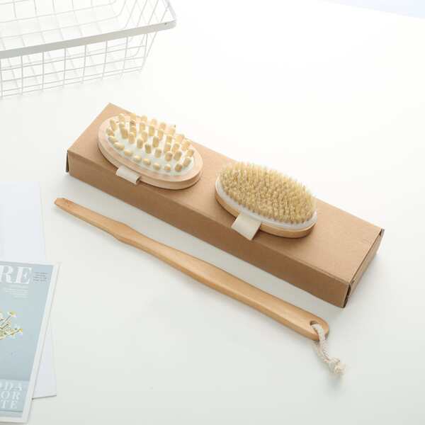 

1set Wooden Handle Bath Brush Set, Beige