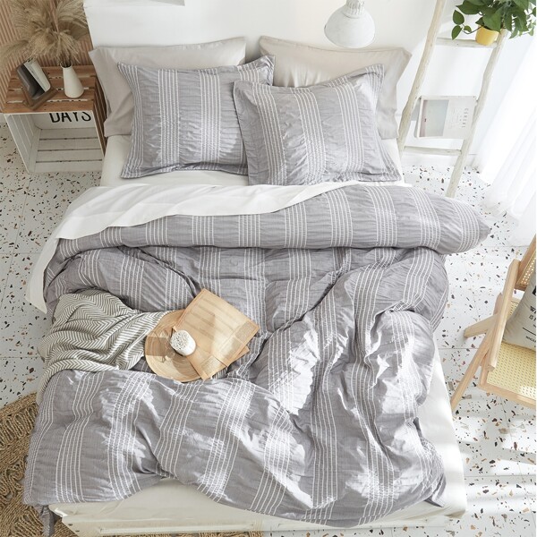 

Striped Pattern Duvet Cover Set Without Filler, Grey