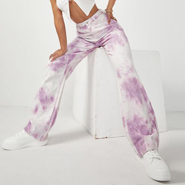 

High Waist Tie Dye Wide Leg Jeans, Multicolor
