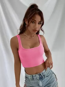 Aveloria Solid Ribbed Crop Tank Top - Pink - View 5