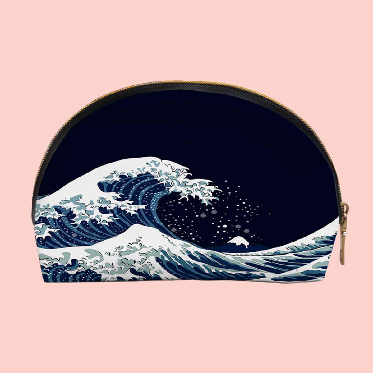 

Wave Pattern Roundtop Makeup Bag, Navy blue