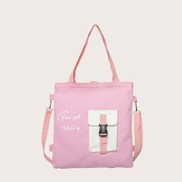 

Buckle Front Letter Graphic Shopper Bag, Pink
