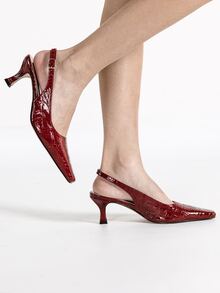 方頭露跟高跟鞋 - 酒紅色 - 查看 2