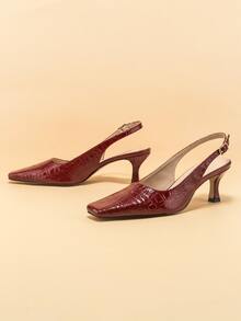 方頭露跟高跟鞋 - 酒紅色 - 查看 3