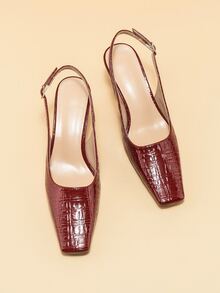 方頭露跟高跟鞋 - 酒紅色 - 查看 4