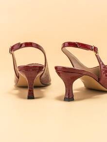 方頭露跟高跟鞋 - 酒紅色 - 查看 8