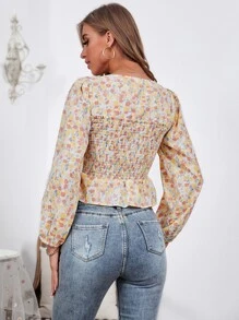 SHEIN Unity 小碎花打褶短版襯衫 - 彩色 - 查看 2