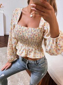 SHEIN Unity 小碎花打褶短版襯衫 - 彩色 - 查看 3