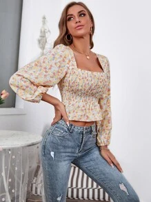 SHEIN Unity 小碎花打褶短版襯衫 - 彩色 - 查看 7