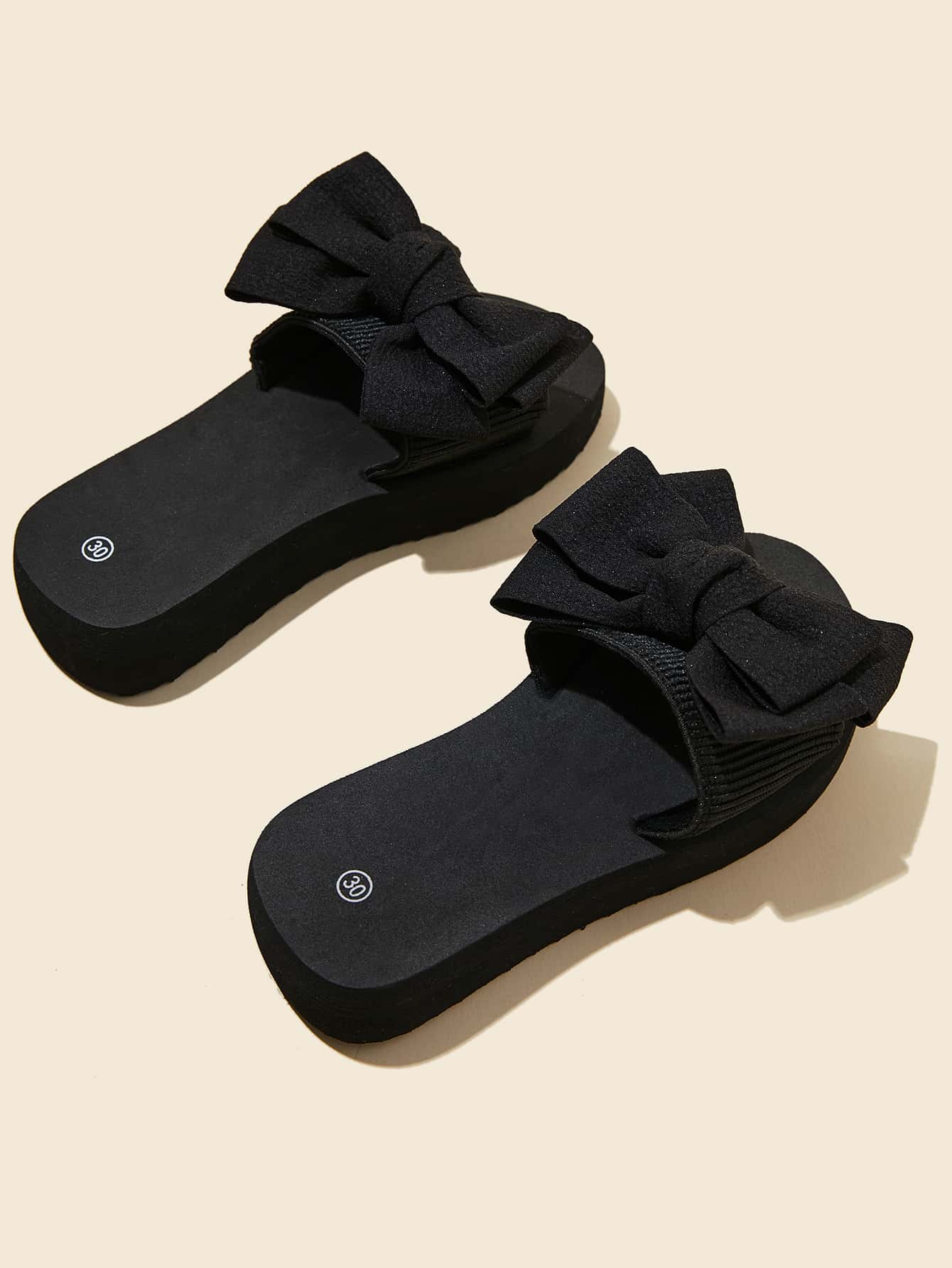 女孩極簡風格蝴蝶結裝飾拖鞋 - 黑色 - 查看 3