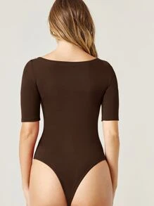 SHEIN BASICS Body algodón de cuello redondo unicolor ajustado - Marrón Chocolate - Ver 2