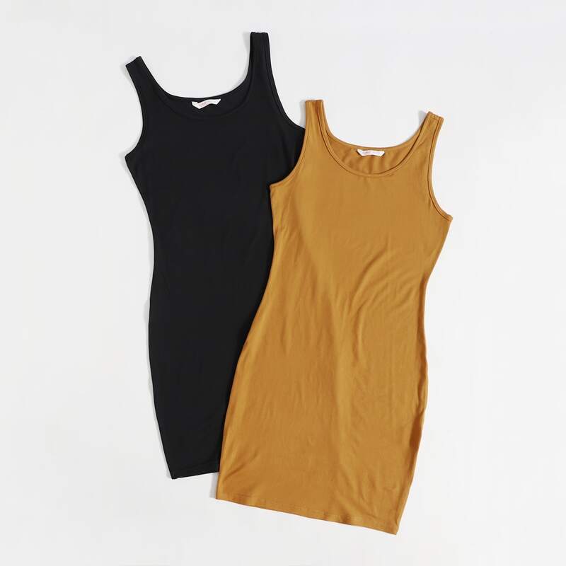 

2pcs Solid Dress, Multicolor