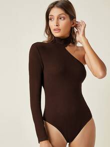 SHEIN BASICS One Shoulder Skinny Bodysuit - Coffee Brown - View 2