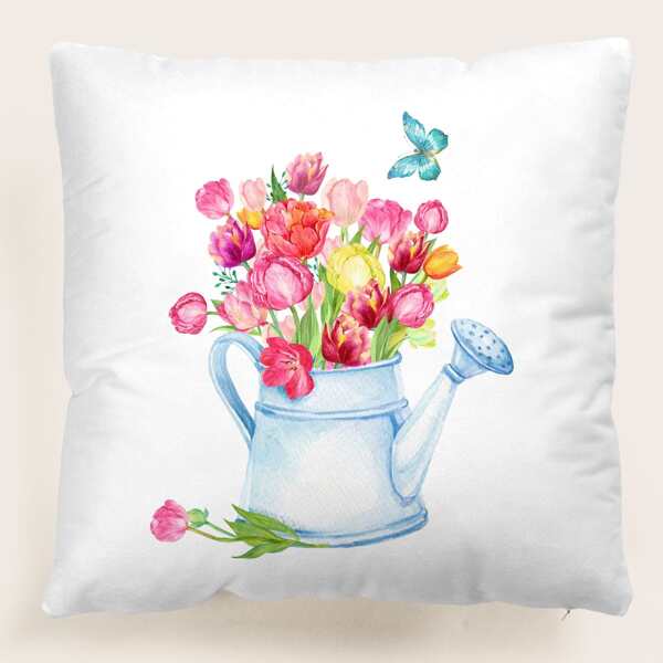 

Flower Print Cushion Cover Without Filler, Multicolor