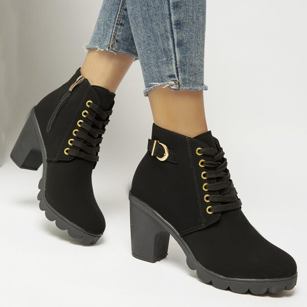 

Buckle Decor Combat Boots, Black