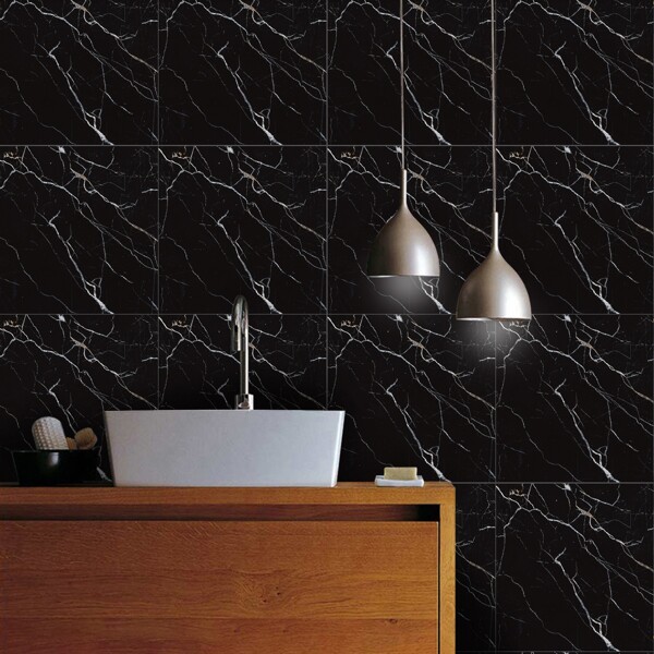 

4pcs Marble Pattern Wall Sticker, Black