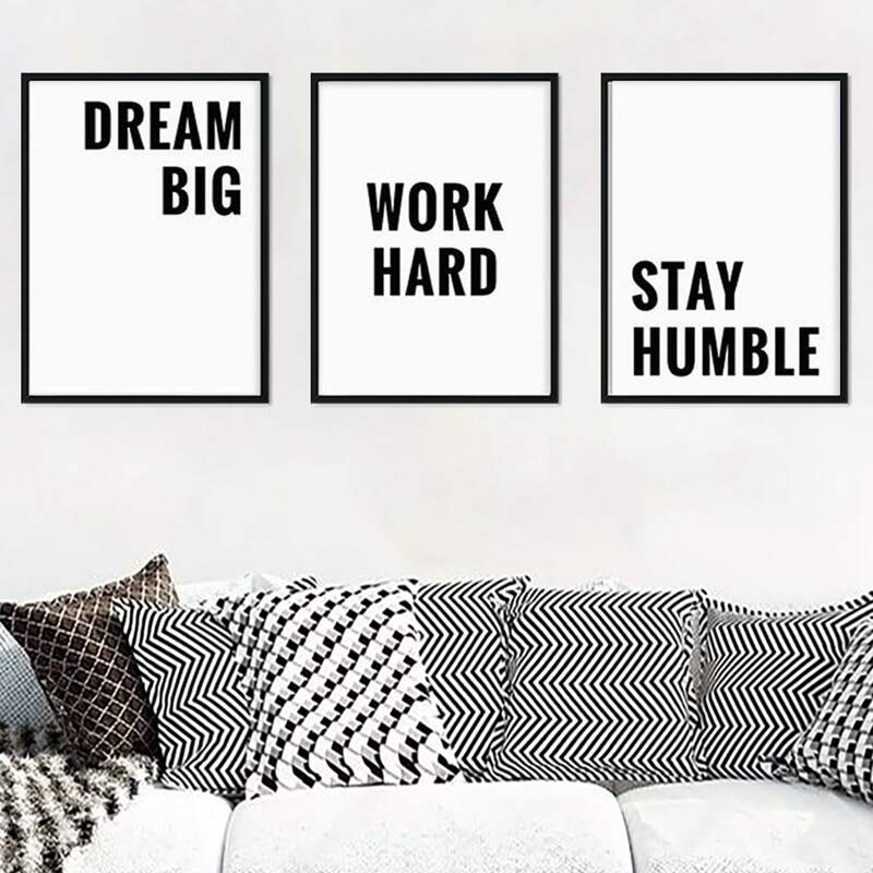 

3pcs Slogan Graphic Unframed Painting, Black