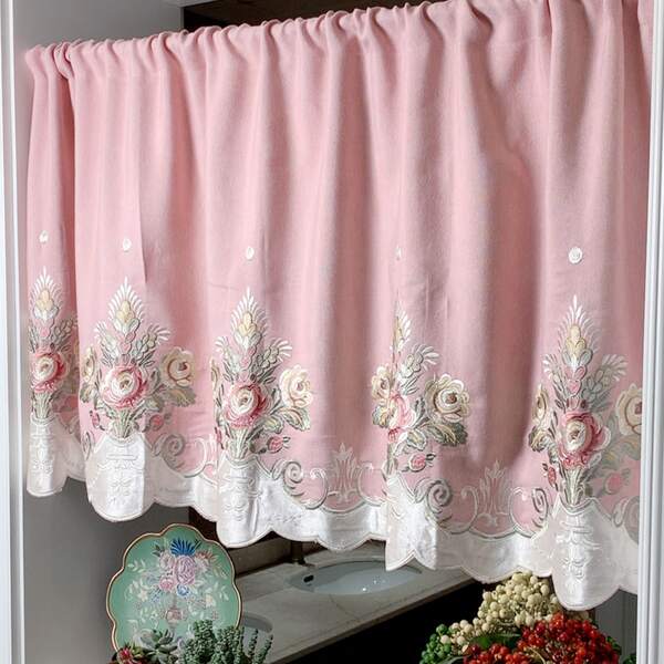 

Rose Embroidery Single Panel Valance, Pink