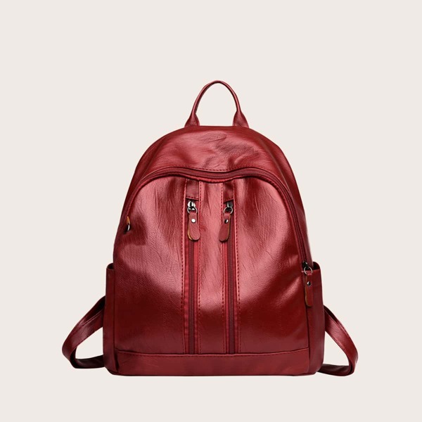 

Double Zip Front Backpack, Red