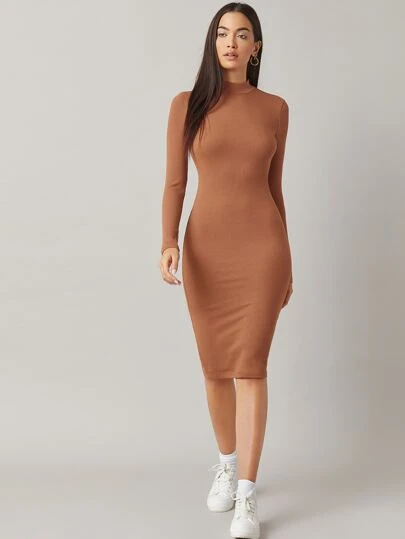 SHEIN BASICS Stand Collar Bodycon Dress