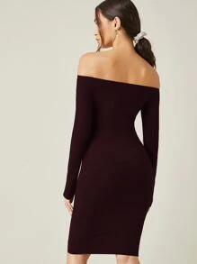 SHEIN BASICS Solid Off Shoulder Bodycon Dress - Maroon - View 2