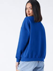 SHEIN BASICS Pullover de hombros caídos forro polar - Azul - Ver 2