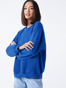 SHEIN BASICS Pullover de hombros caídos forro polar - Azul - Ver 6