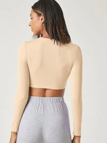 SHEIN BASICS Cotton Solid Crop Top - Apricot - View 2