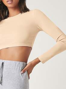 SHEIN BASICS Cotton Solid Crop Top - Apricot - View 4