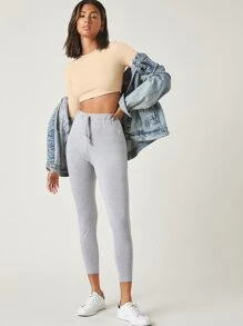 SHEIN BASICS Cotton Solid Crop Top - Apricot - View 5