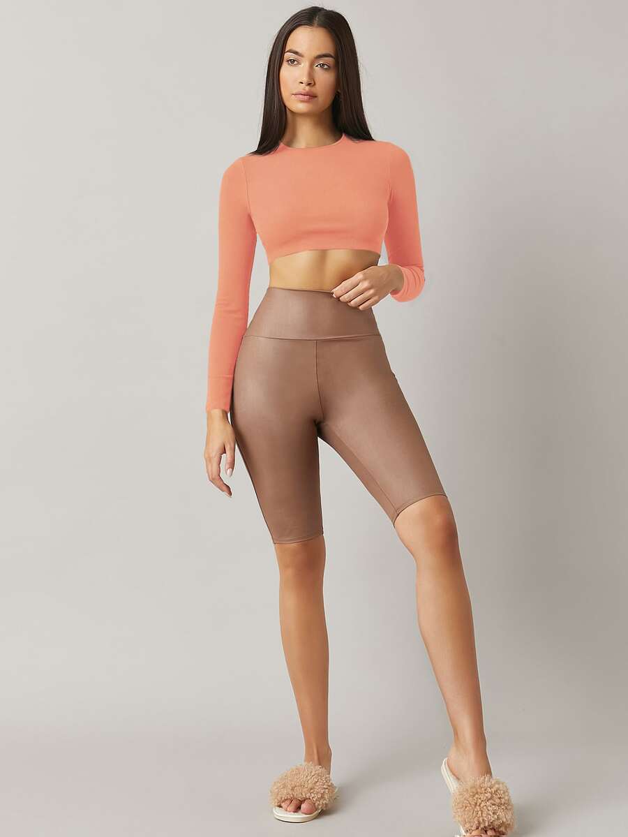 SHEIN BASICS Top crop algodón unicolor - Naranja Coral - Ver 1