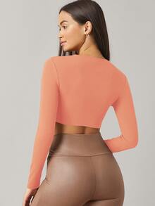 SHEIN BASICS Top crop algodón unicolor - Naranja Coral - Ver 2