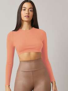 SHEIN BASICS Top crop algodón unicolor - Naranja Coral - Ver 3