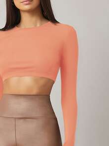 SHEIN BASICS Top crop algodón unicolor - Naranja Coral - Ver 4