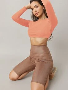 SHEIN BASICS Top crop algodón unicolor - Naranja Coral - Ver 5