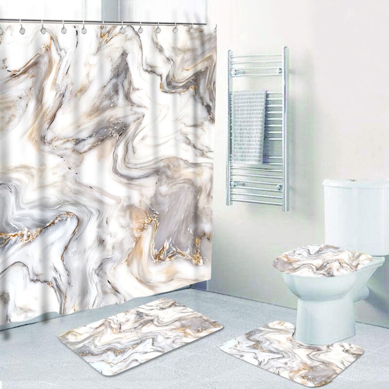

1pc Marble Pattern Bath Mat Or Shower Curtain, Multicolor